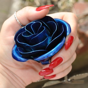 Personalized Gift Hand-Forged Wrought Iron Blue Metal Rose image 4