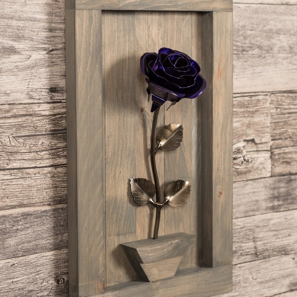 Personalized Gift - Framed Purple Metal Rose for Iron 6th Anniversary