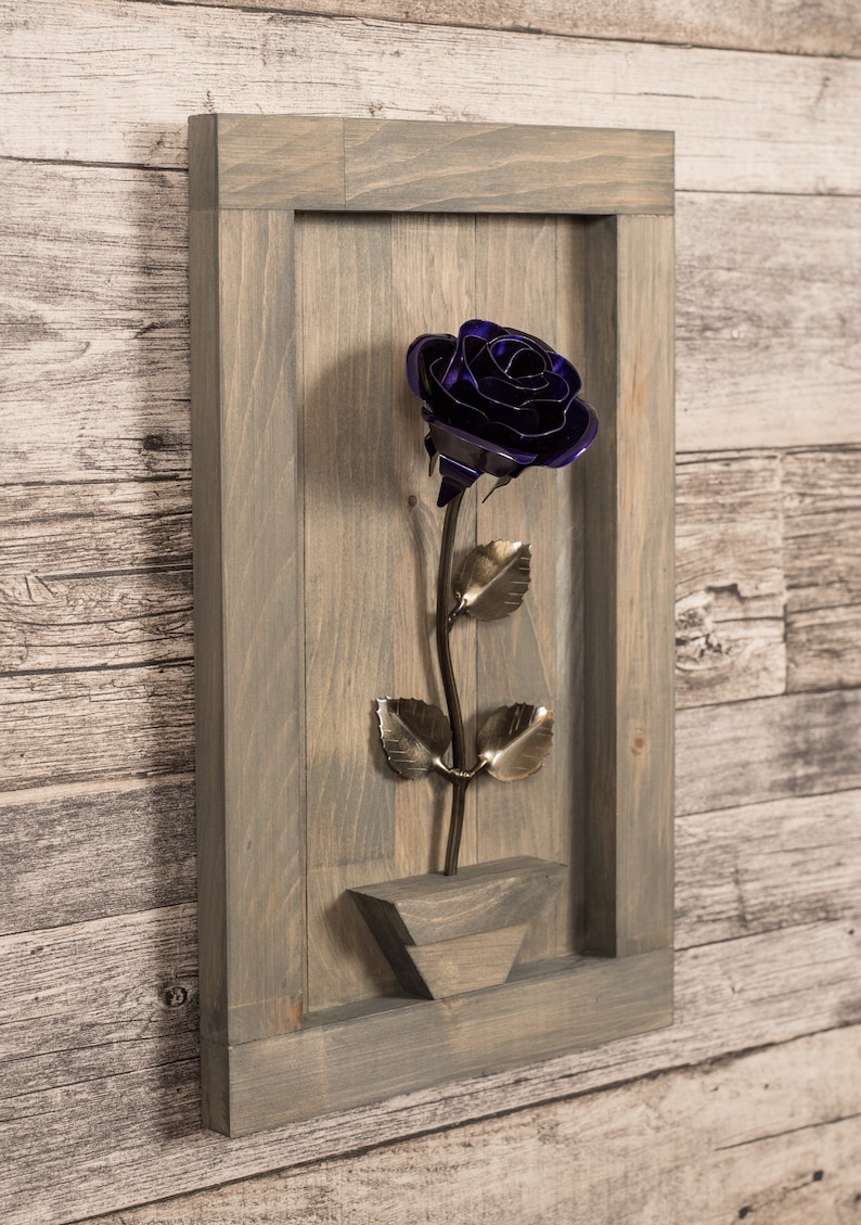 Personalized Gift Framed Purple Metal Rose for Iron 6th Anniversary image 1