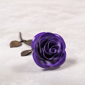 Personalized Gift Hand-Forged Purple & White Metal Rose Iron Anniversary 30th Birthday For Her 50th Birthday Gift image 2