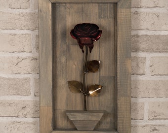 Personalized Gift - Framed Red Metal Rose for Wood 5th Anniversary