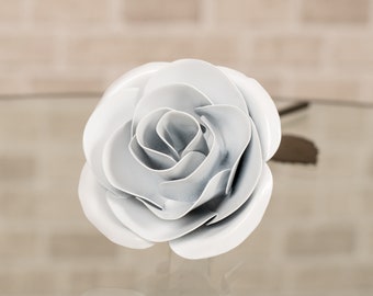 Personalized Gift Hand-Forged Wrought Iron White Metal Rose