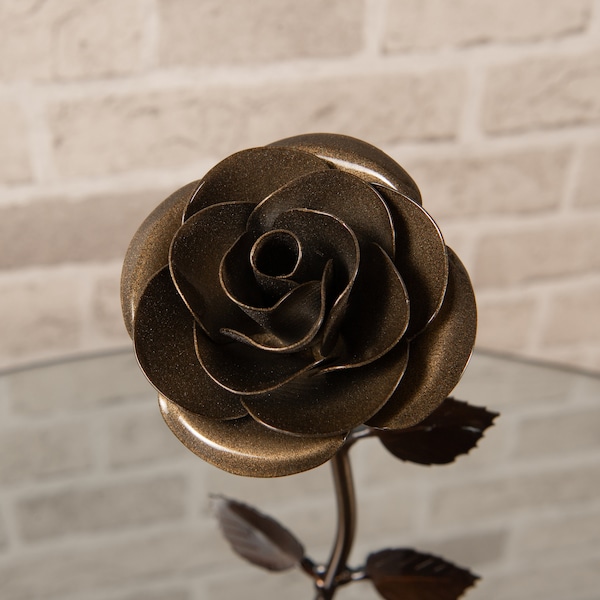 Cadeau personnalisé Rose 8e anniversaire de mariage en métal bronze forgé à la main