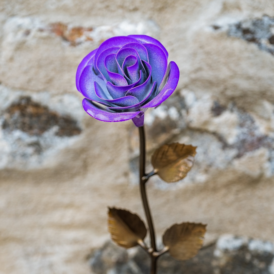 Real Metalic Purple Roses Personalized Gift - Hand-forged Purple & White Metal Rose - Iron ...