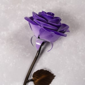 Personalized Gift Hand-Forged Purple & White Metal Rose Iron Anniversary 30th Birthday For Her 50th Birthday Gift image 7