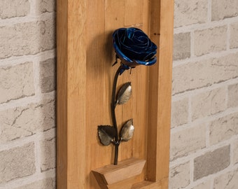 Personalized Gift - Framed Blue Metal Rose for Iron 6th Anniversary