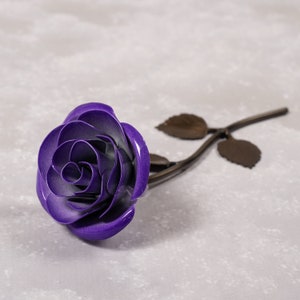 Personalized Gift Hand-Forged Purple & White Metal Rose Iron Anniversary 30th Birthday For Her 50th Birthday Gift image 8