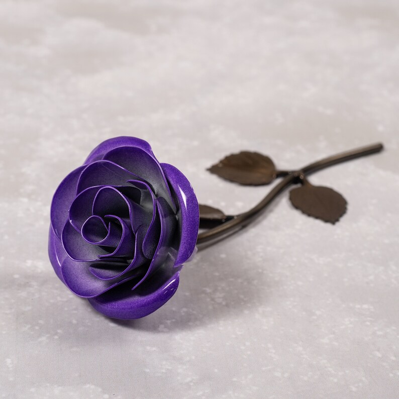 Personalized Gift Hand-Forged Purple & White Metal Rose Iron Anniversary 30th Birthday For Her 50th Birthday Gift image 8