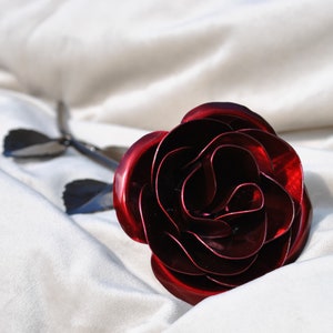 Personalized Gift Hand-Forged Wrought Iron Red Metal Rose image 1