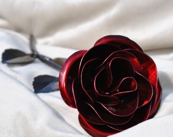 Personalized Gift Hand-Forged Wrought Iron Red Metal Rose