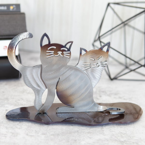 Personalisiertes Geschenk - Eisen-Katzen-Skulptur für Katzen-Denkmal und Dekoration