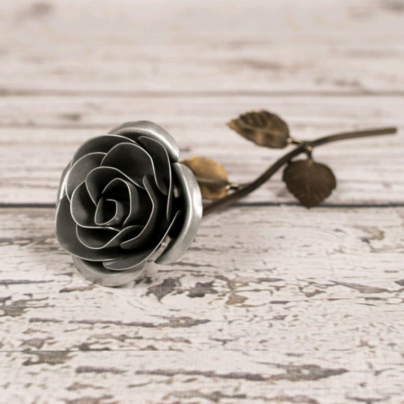 A hand-forged silver rose which powder coating is the most romantic gift for 25th anniversary gift