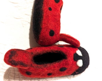 Hand felted slippers ladybug children's