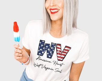 West Virginia-USA apparel, American Spirit , WV soul, flag tee, Stars and Stripes! Heart