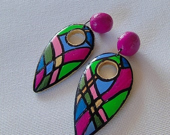 Earrings - earrings - wood - colorful - modern