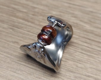 Ring - stainless steel - cutlery jewelry - floral with freshwater pearl