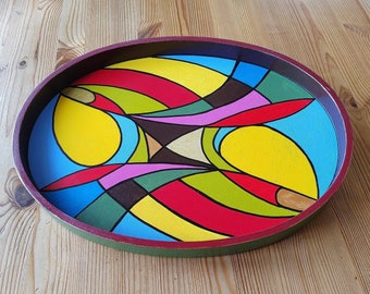 Schale / Tablett oval - 40 cm, dekorativ - farbintensiv - Serie "hompepART"  - 16 -