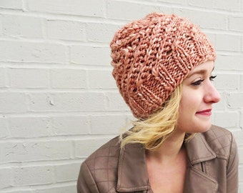 Boho Beanie, Women's hat, Winter Accessory, Gift for Her, Orange Beanie, Slouchy Knit Beanie, Handmade, Boho, Teen Hat