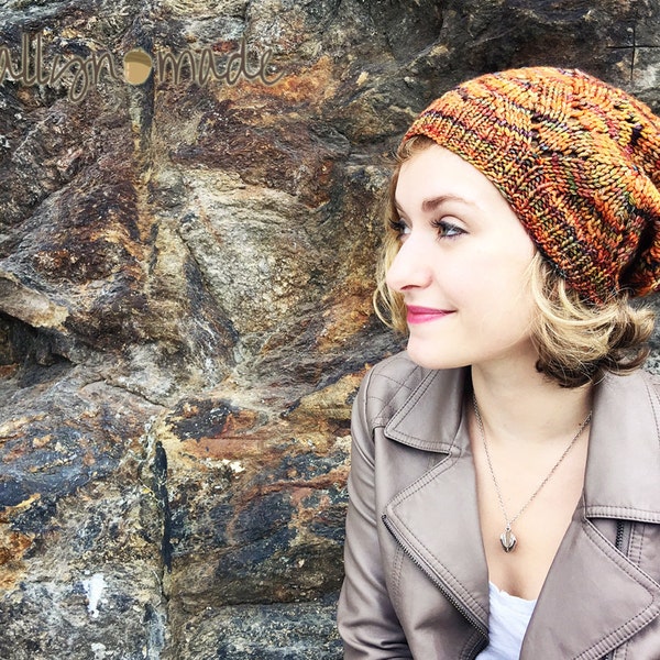 Slouchy Orange Knit Beret, Women's Hat, Boho Fall Accessory, Women's Hat, Knitted Women's Accessory