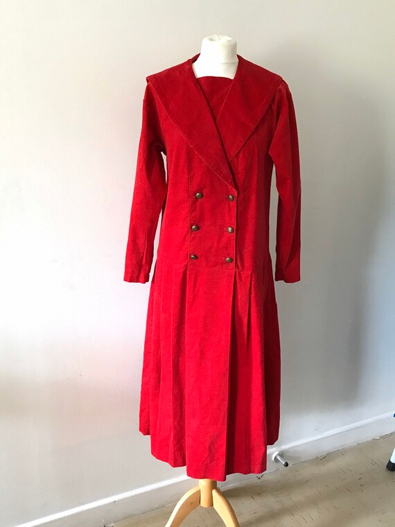 Laura Ashley vintage red cord sailor dress long s