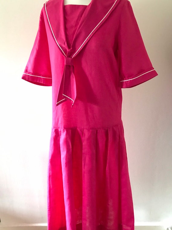 Laura Ashley vintage 80s pink sailor dress linen /