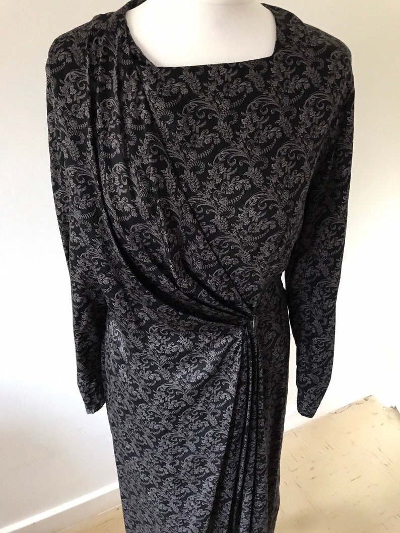 Vintage 80s Laura Ashley black floral midi dress medium