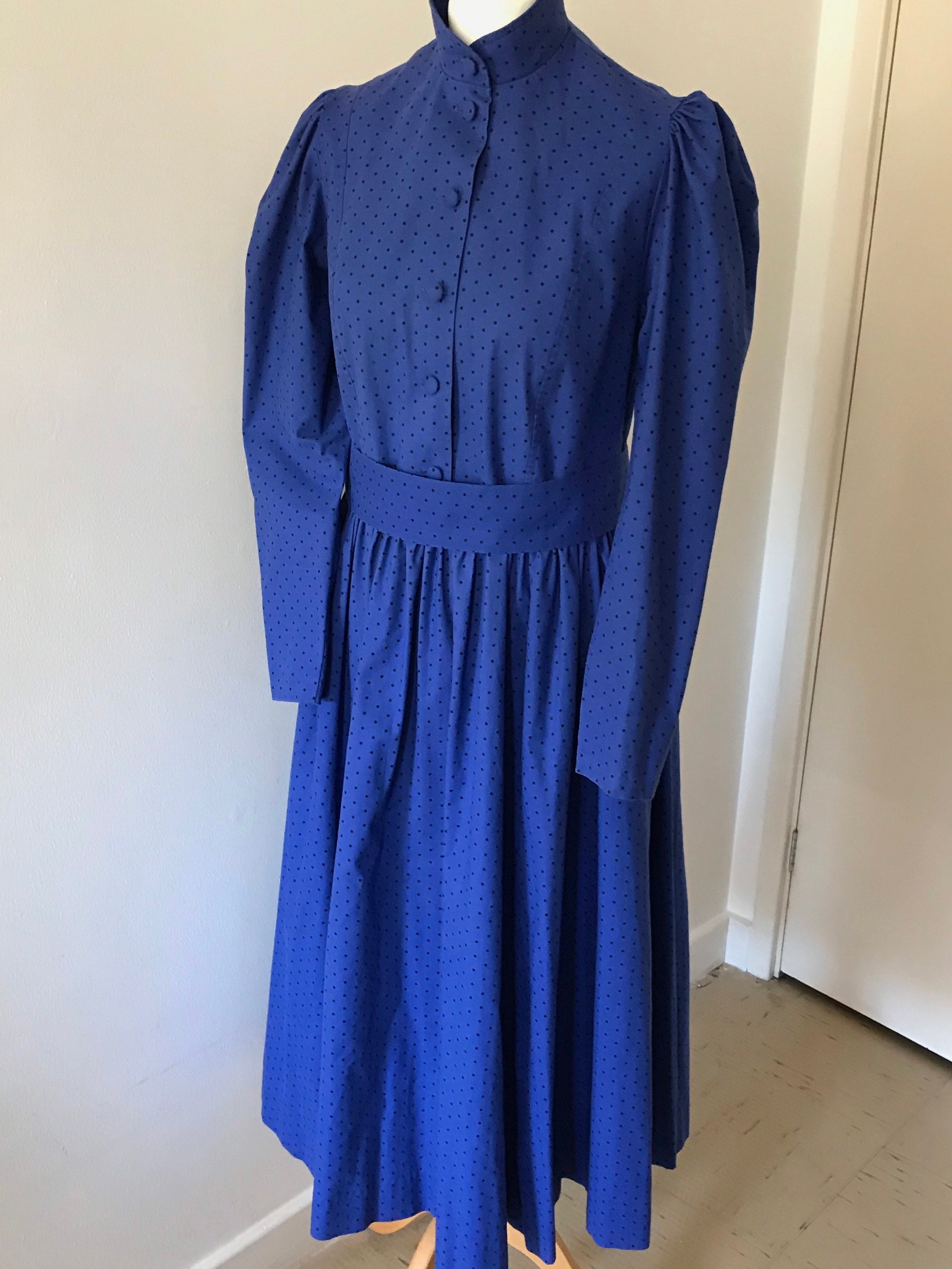 Laura Ashley vintage 80s blue polka dot long sleeve cotton | Etsy