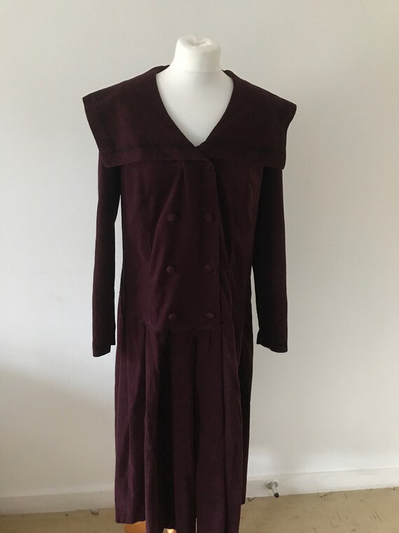 Laura Ashley Maroon Cord Sailor Collar 80s Long Sl
