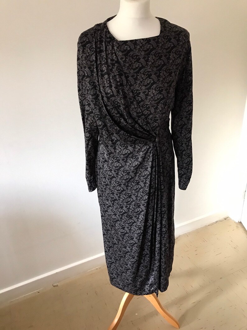 Vintage 80s Laura Ashley black floral midi dress medium