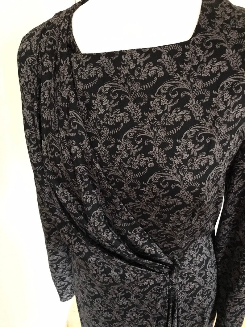 Vintage 80s Laura Ashley black floral midi dress medium