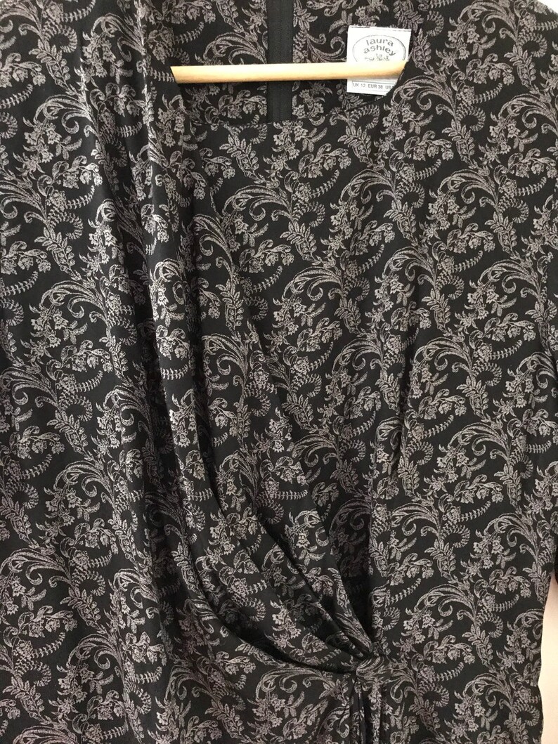 Vintage 80s Laura Ashley black floral midi dress medium