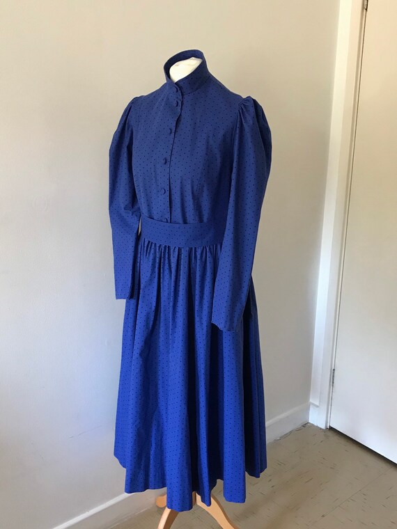 Laura Ashley vintage 80s blue polka dot long slee