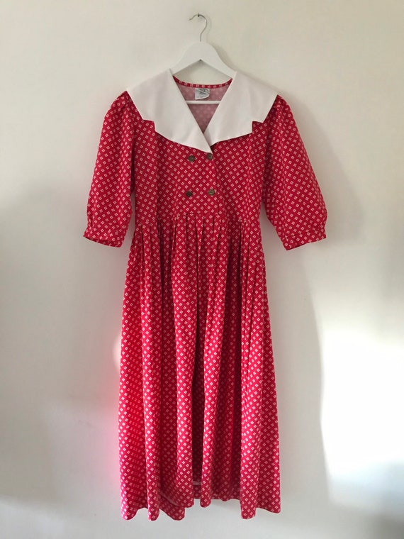 Laura Ashley vintage 80s red patterned dress white