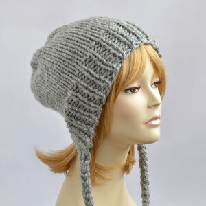Slouchy Beanie with Pigtails, Knitted Slouchy Hat, Knitted Beanie, Knit Hat, Chunky Hat, Sacking Hat, Baggy Hat, Women Knit Hat
