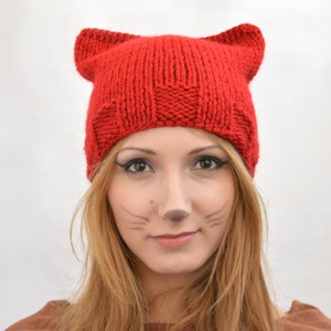 Red Cat Beanie, Cat Ear Hat, Cat Ear Beanie, Red Cat Hat