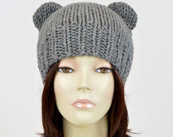 Bear Beanie Bear Ear Beanie Womens Bear Hat Knitted Bear Hat Bear Ears Hat Hnit Hat Mütze Bär Ours Bonnet Femme Animal Ear