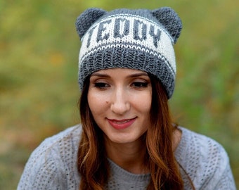Bear Ear Beanie Hat Adult Bear Hat Beanie Men Women Knit Hat Winter Hat Mouse Ears Beanie Cute Teddy Bear Hat Personalized Custom Beanie