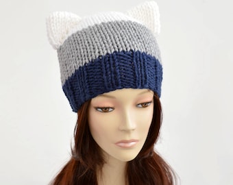Cat Hat Knitting Pattern // Strip Hat Womens Knit Hat Pattern PDF Cat Hat Pattern Cat Ear Beanie Cat Ears Ear Hat Cat Beanie Bonnet Femme 69