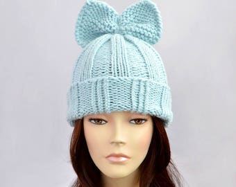 Fairy Kei Hat Knitting Pattern // Bow Hat Pattern Woman Hat with Bow Knit Hat Beanie Knit Beanie Bonnet Femme Girls Gift Winter Hat Pattern