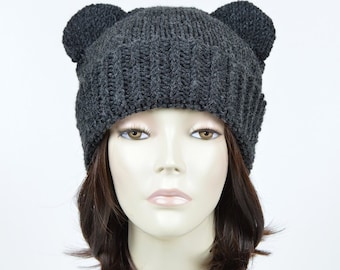 Bear Beanie Bear Ear Beanie Womens Bear Hat Knitted Bear Hat Bear Ears Hat Hnit Hat Mütze Bär Ours Bonnet Femme Animal Ear Hat