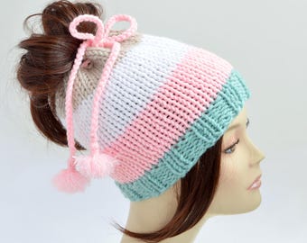 Fairy Kei Hat Pattern // Ponytail Hat Knitting Pattern Tassel Hat Ponytail Beanie Womens Hat Tassel Pattern Pony Tail Hole Hat PDF Pattern