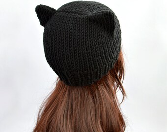 Black Cat Hat, Cat Ears, Cat Ear Hat, Womens Cat Beanie, Cat