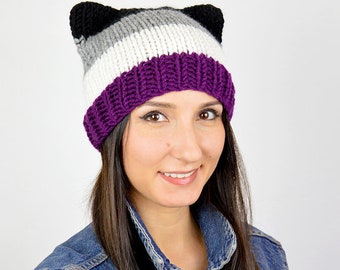 ACE Asexual Hat Asexual Pride Cat Ear Beanie LGBT Cap Ace Pride Knitted Winter Women Hat Bonnet Femme Katze Mtze Knit LGBTQ Clothing Costume