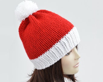 Modello di cappello di Natale lavorato a maglia // PDF Modello di cappello di Babbo Natale Modello di cappello di pom pom Cappello di Natale Abito natalizio Cappello da donna Cappello lavorato a maglia Natale