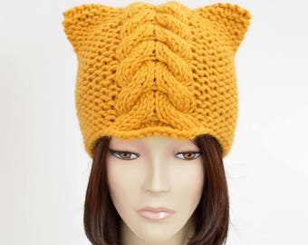 Cable Knit Hat Pattern // Cable Cat Hat Cable Hat Pattern Cat Ears Cat Beanie Woman Hat Cabled Hat Pattern Knit Beanie Bonnet Femme
