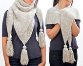 Triangle Scarf, Knit Scarf, Triangle Tassel Scarf, Womens Scarf, Shawl Blanket Scarf, Plaid Scarf, Knit Pashmina Knitted Scarf, Winter Scarf
