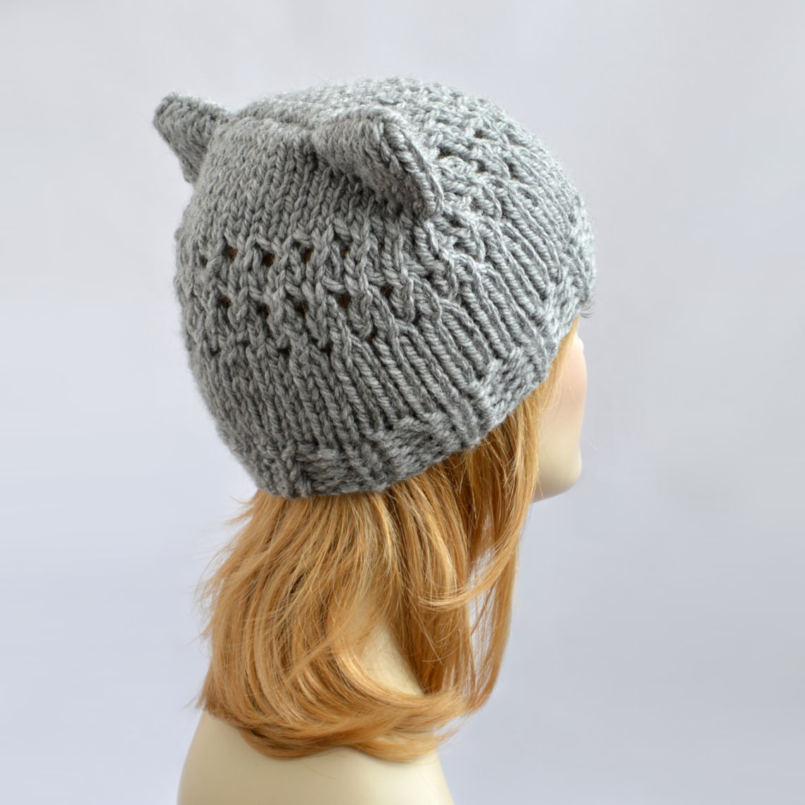 Gray Cat Hat Knit Cat Ear Hat or Cat Beanie Womens Cat Hat Etsy