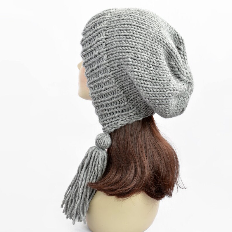 Tassel Hat Hand Knitted Hat Womens Hat Slouchy Beanie Etsy