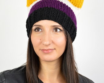 Nonbinary Hat Beanie Pride Hat LGBT Pride Flag Hat Hand knitted Nonbinary Beanie Cap Genderqueer LGBT Hat Genderless Agender Non-Binary