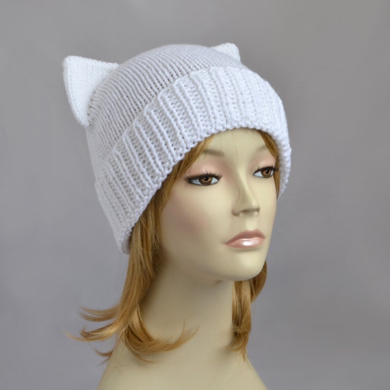 Fairy Kei Cat Hat Knit Cat Ear Hat White Cat Beanie Womens